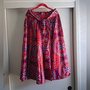 Womens Abstract Geometric Colorful Red & Purple Belted Midi Skirt One Size